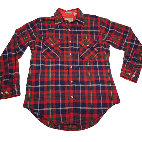 Vtg 80's Outdoor Exchange Button Down Shirt Medium Red Plaid Flannel Long Sleeve - Picture 1 of 8